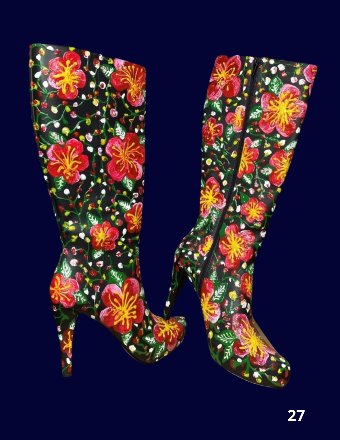 BOTAS DISEÑO FLORAL COLOR ROSA FUERTE