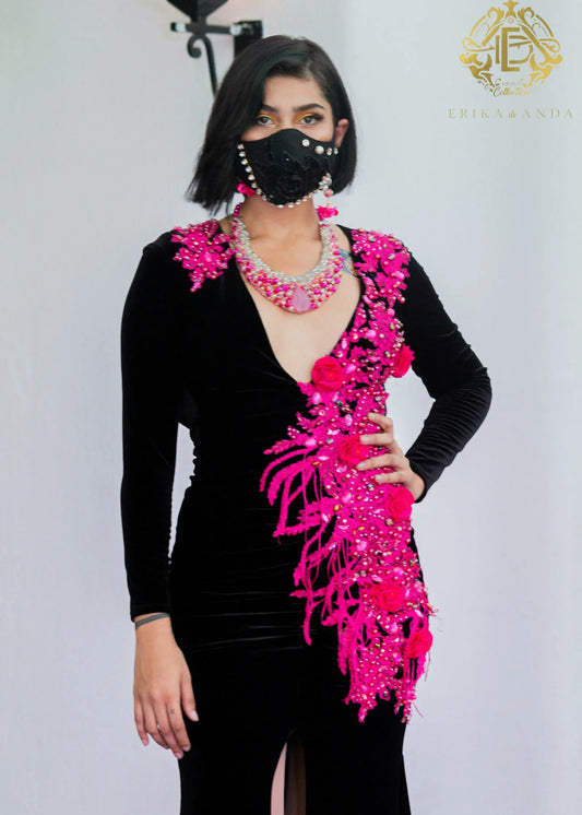 VESTIDO TERCIOPELO CON FLORES