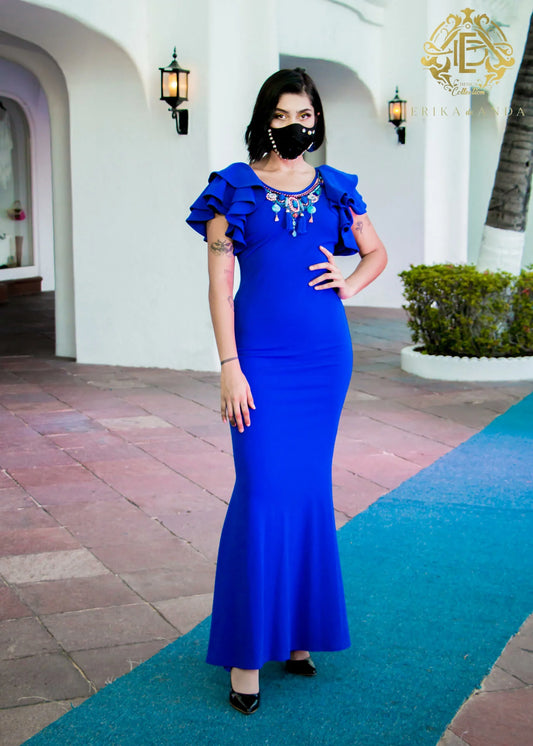 VESTIDO LARGO PEGADO CON PIEDRERIA