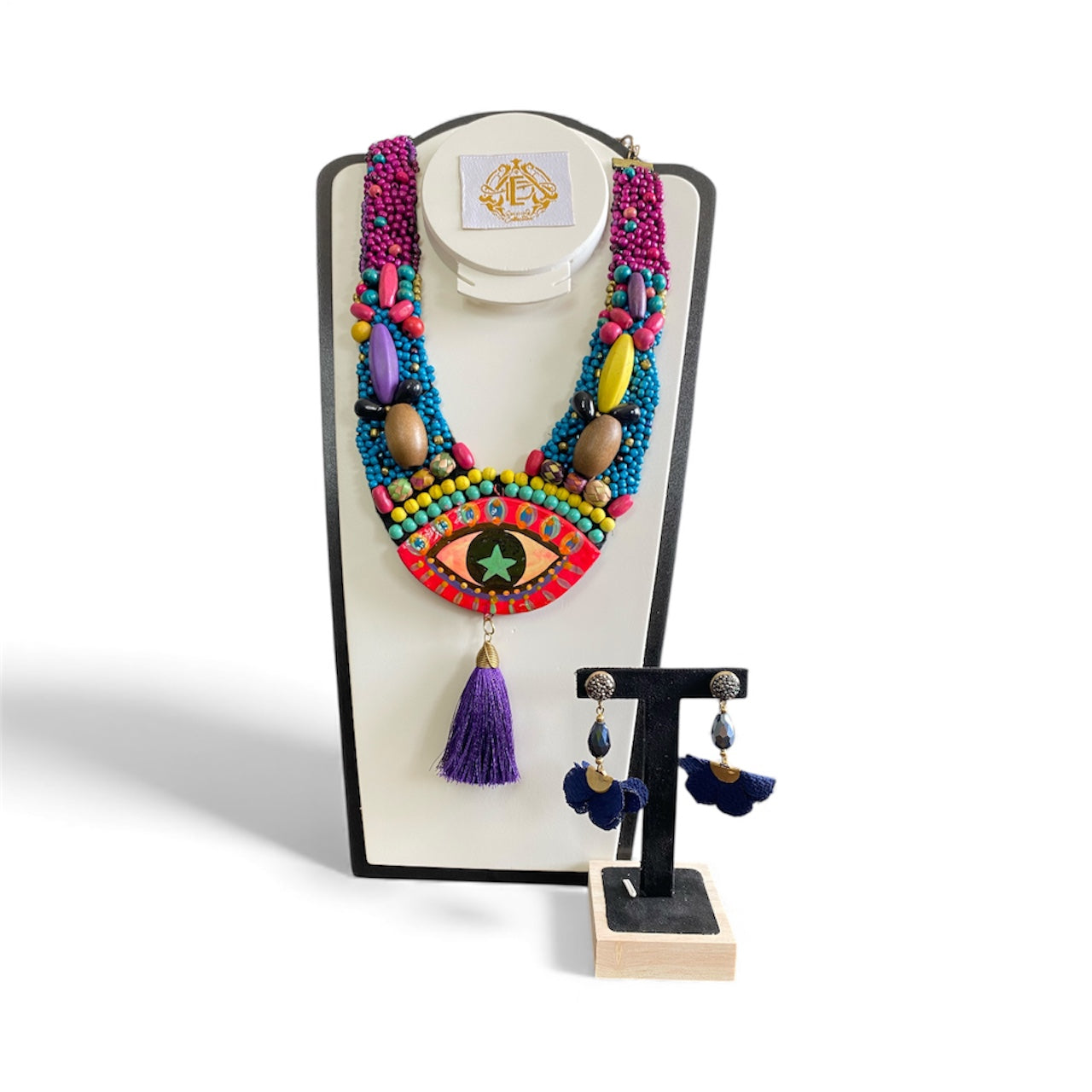 COLLAR DE OJO PORCELANA CON ARETES