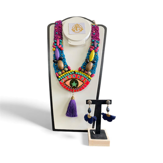COLLAR DE OJO PORCELANA CON ARETES