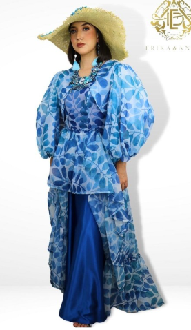 VESTIDO AZUL CON BLANCO AMPLIO