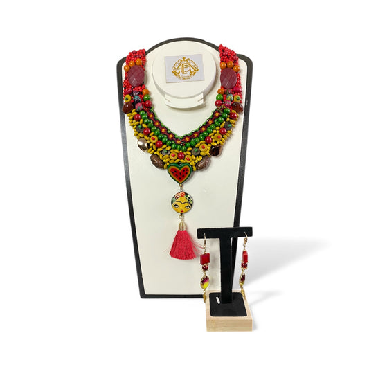 COLLAR DE FRIDA KAHLO PORCELANA CON ARETES