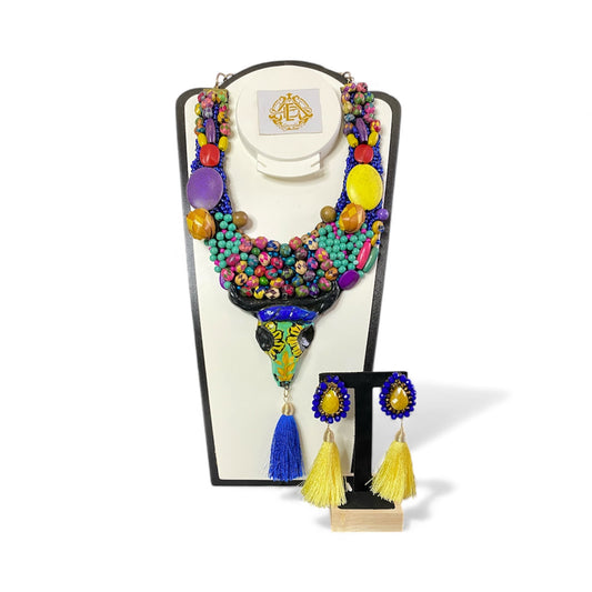 COLLAR DE TORO FLORES CON ARETES