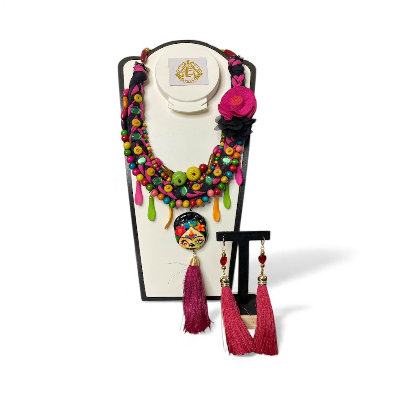 COLLAR DE FRIDA KAHLO CATRINA PORCELANA CON ARETES