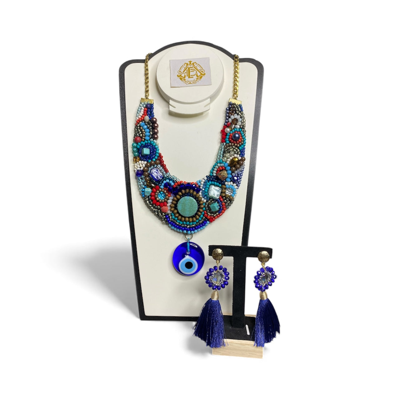 COLLAR DE OJO DE CRISTAL CON ARETES
