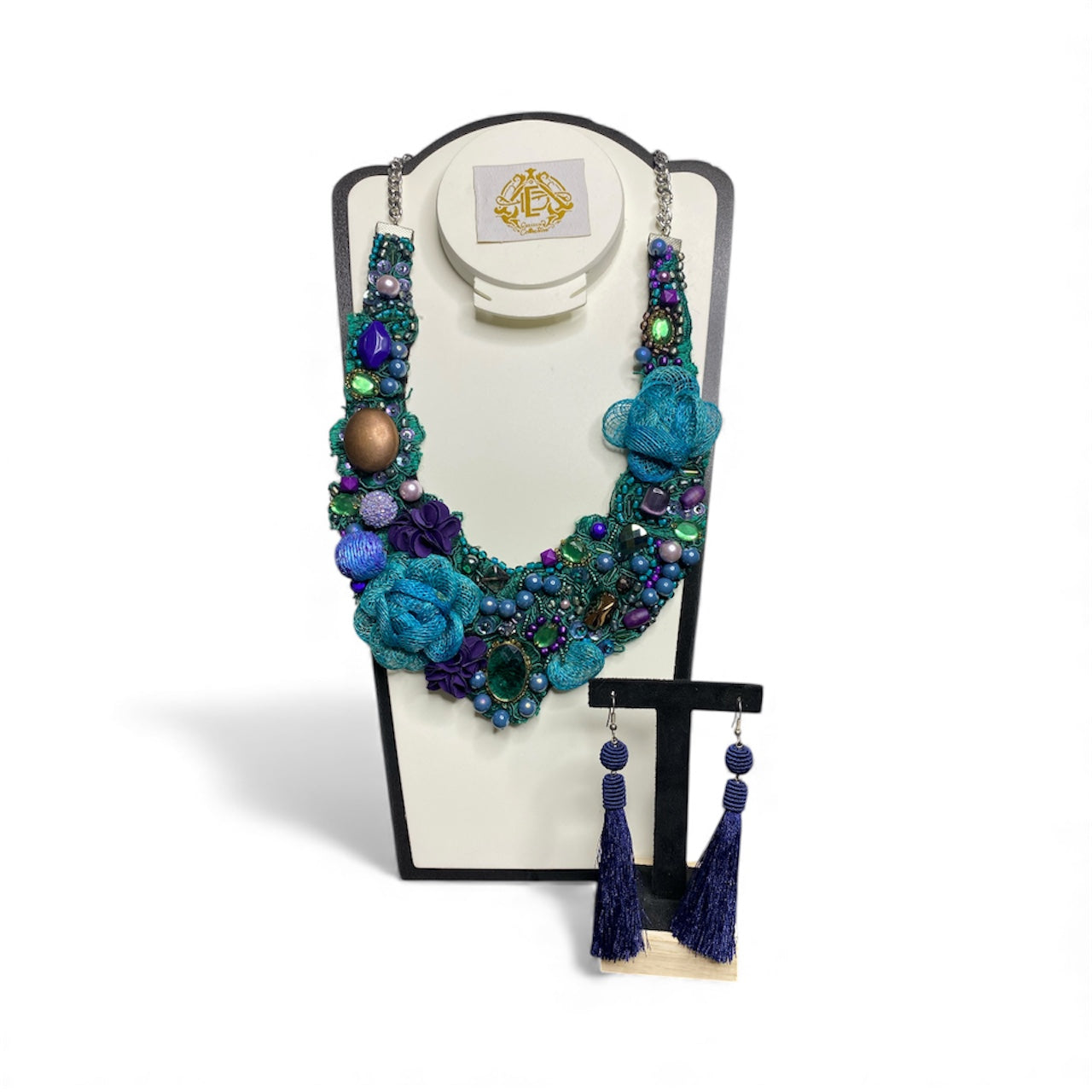 COLLAR AZUL FLOR DE TELA