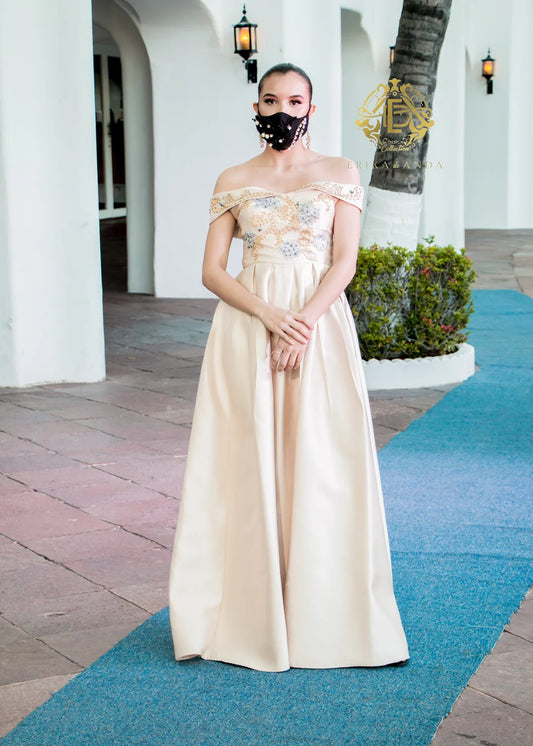 VESTIDO LARGO BORDADO DELANTERO