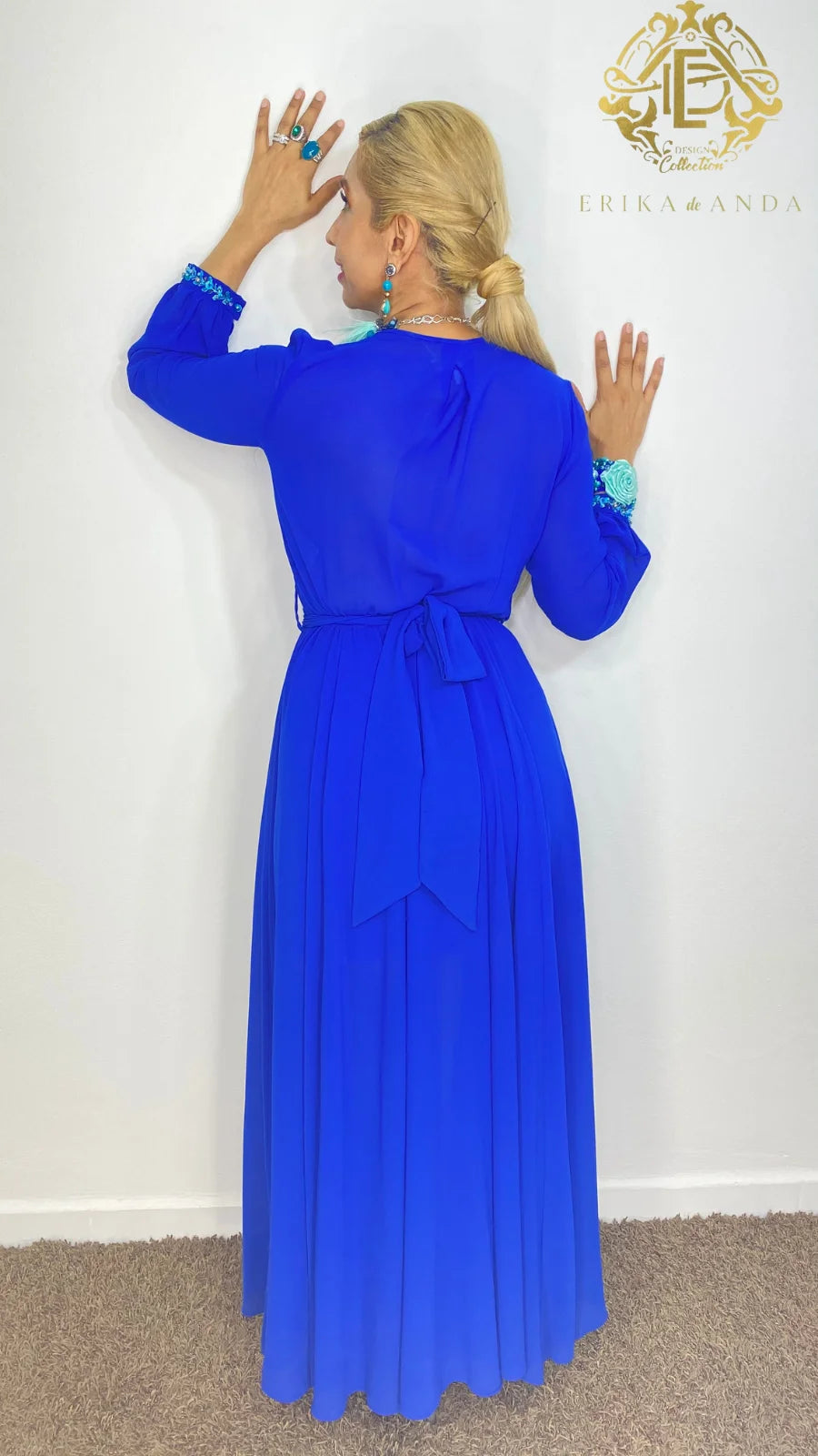 VESTIDO AZUL FLOR LARGO